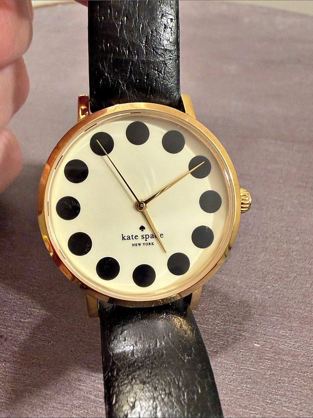 kate spade Black Leather Watch Gold-Tone Case